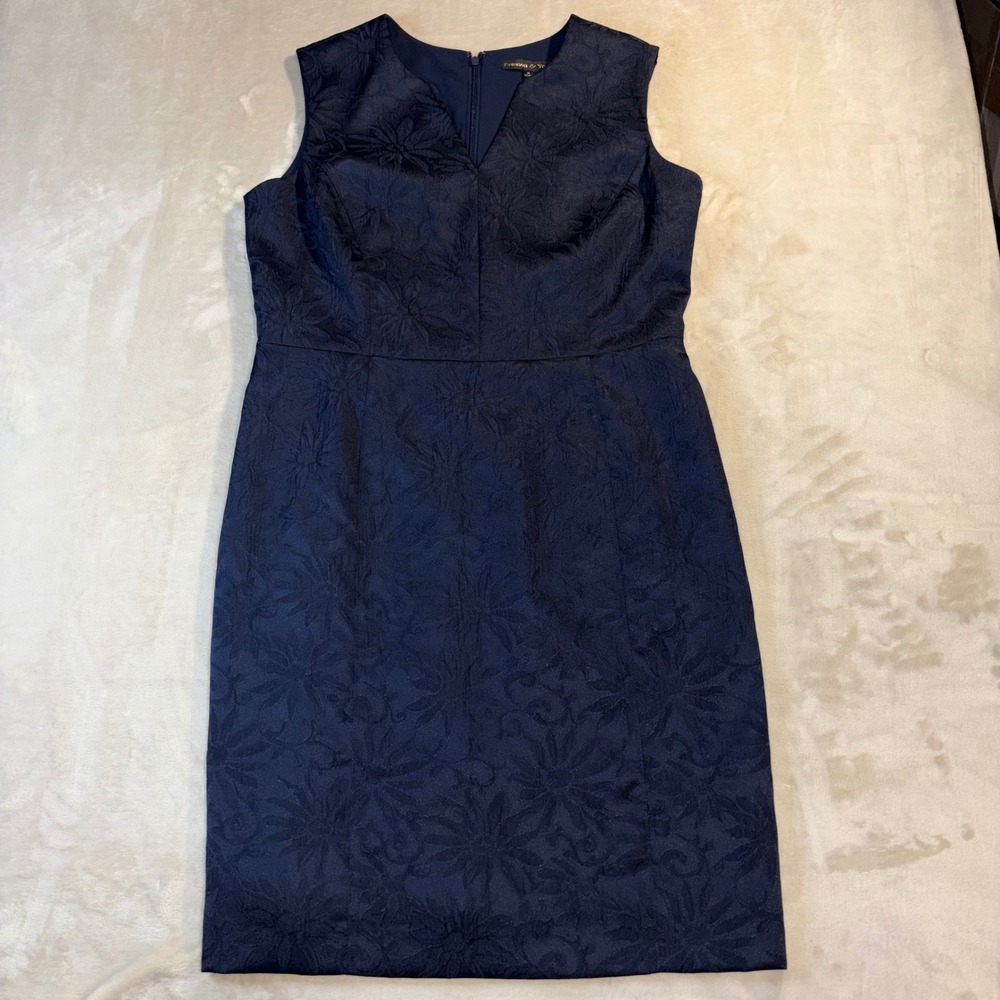 Preston & York Bradley Navy Floral Jacquard V-Neck Sheath Dress 14 NWT